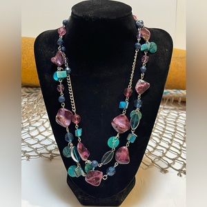 Womens Fun Flirty Necklace & Earring Combo Set Turquois Purple Pink beads